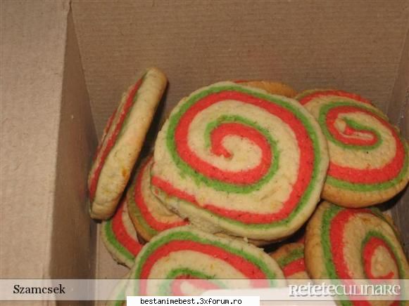 retete biscuiti `spirale faina-50 amidon-200 unt-150 zahar-1 praf copt-3 linguri (60 rasa picaturi RrOoXxYy